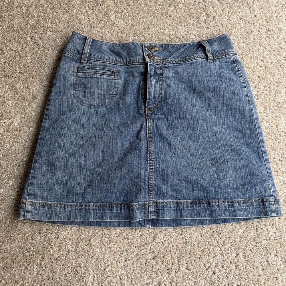 Y2K St. John's Bay Skirt Womens 6 Blue Denim A-Line Short Stretch Casual Fall